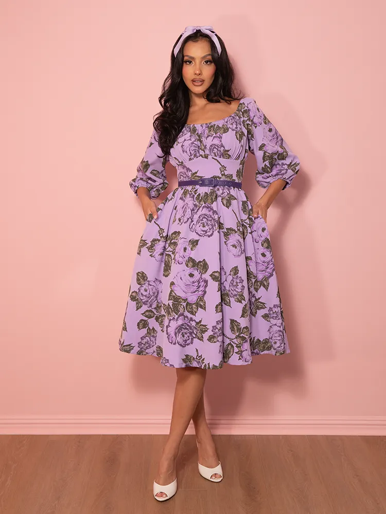 PRE-ORDER - Vacation Dress in Vintage Purple Roses - Vixen by Micheline Pitt flex vibe