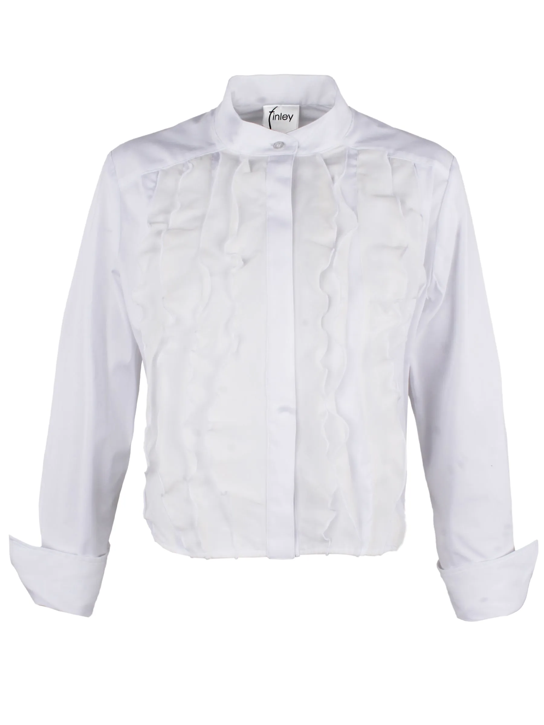 Raffaele | Long Sleeve Ruffle Crop Shirt, Black Poplin & Silk Organza sunset path