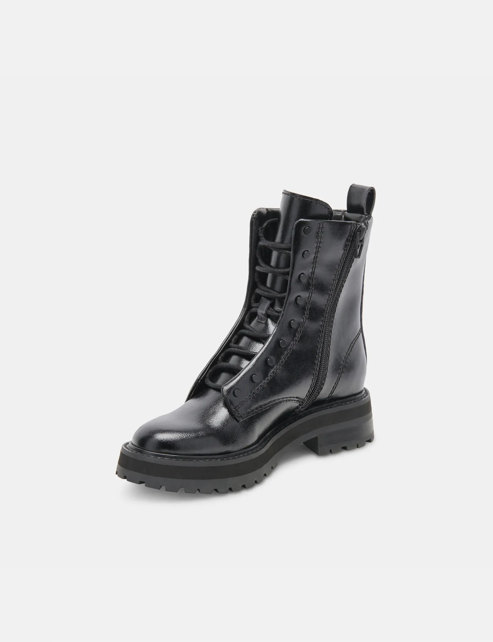 Ranier Patent Leather Boots, Midnight Crinkle faux suede