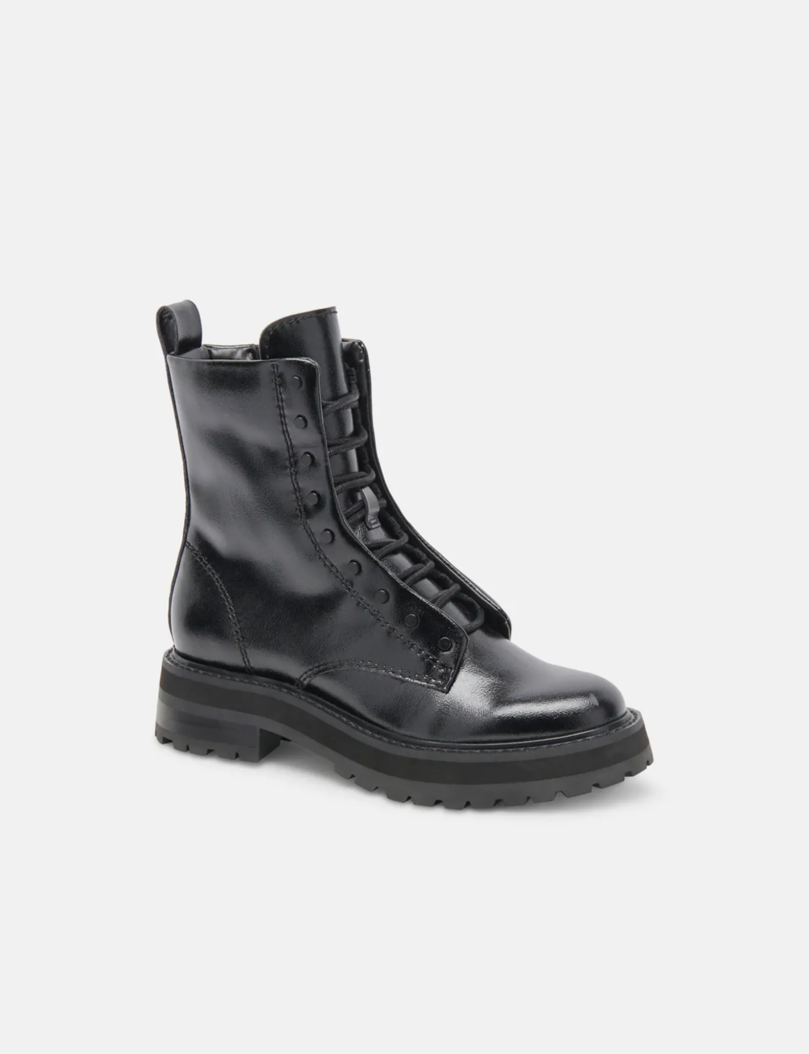 Ranier Patent Leather Boots, Midnight Crinkle faux suede
