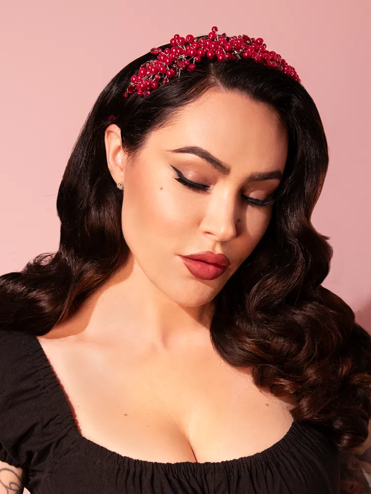 Rhinestone Beaded Headband in Red silent shape
