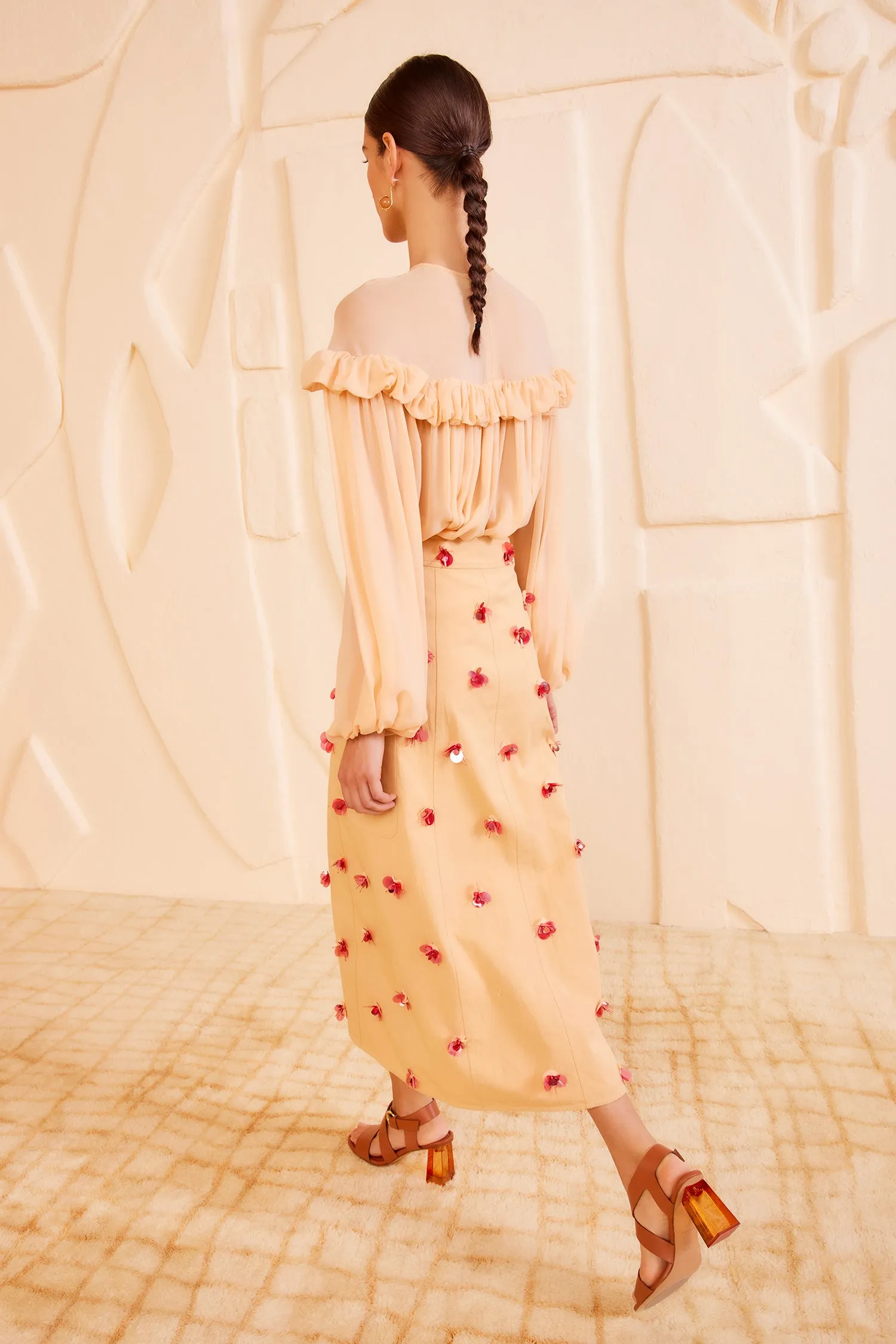 Rhodes Skirt - Desert Khaki silk glow