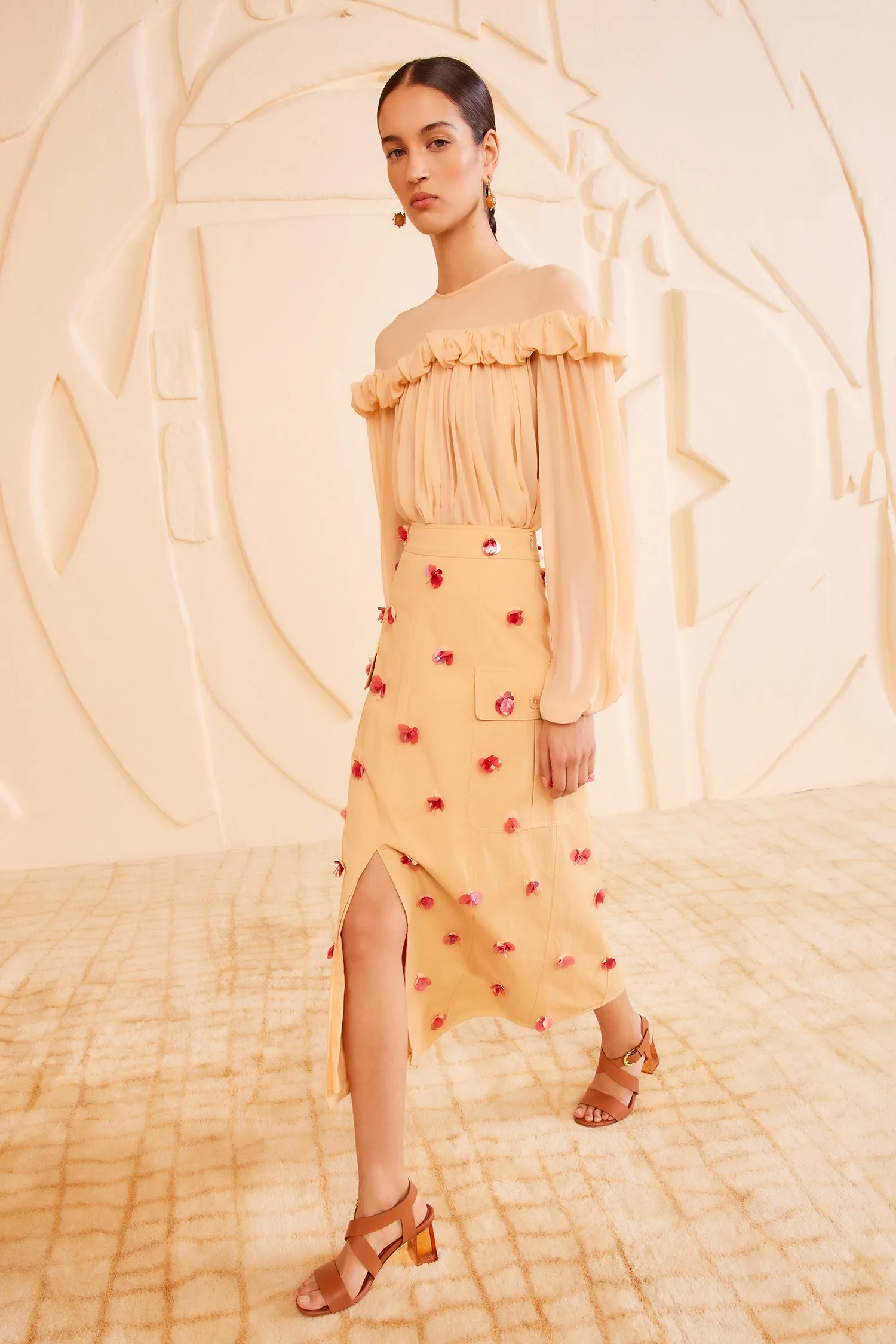 Rhodes Skirt - Desert Khaki silk glow