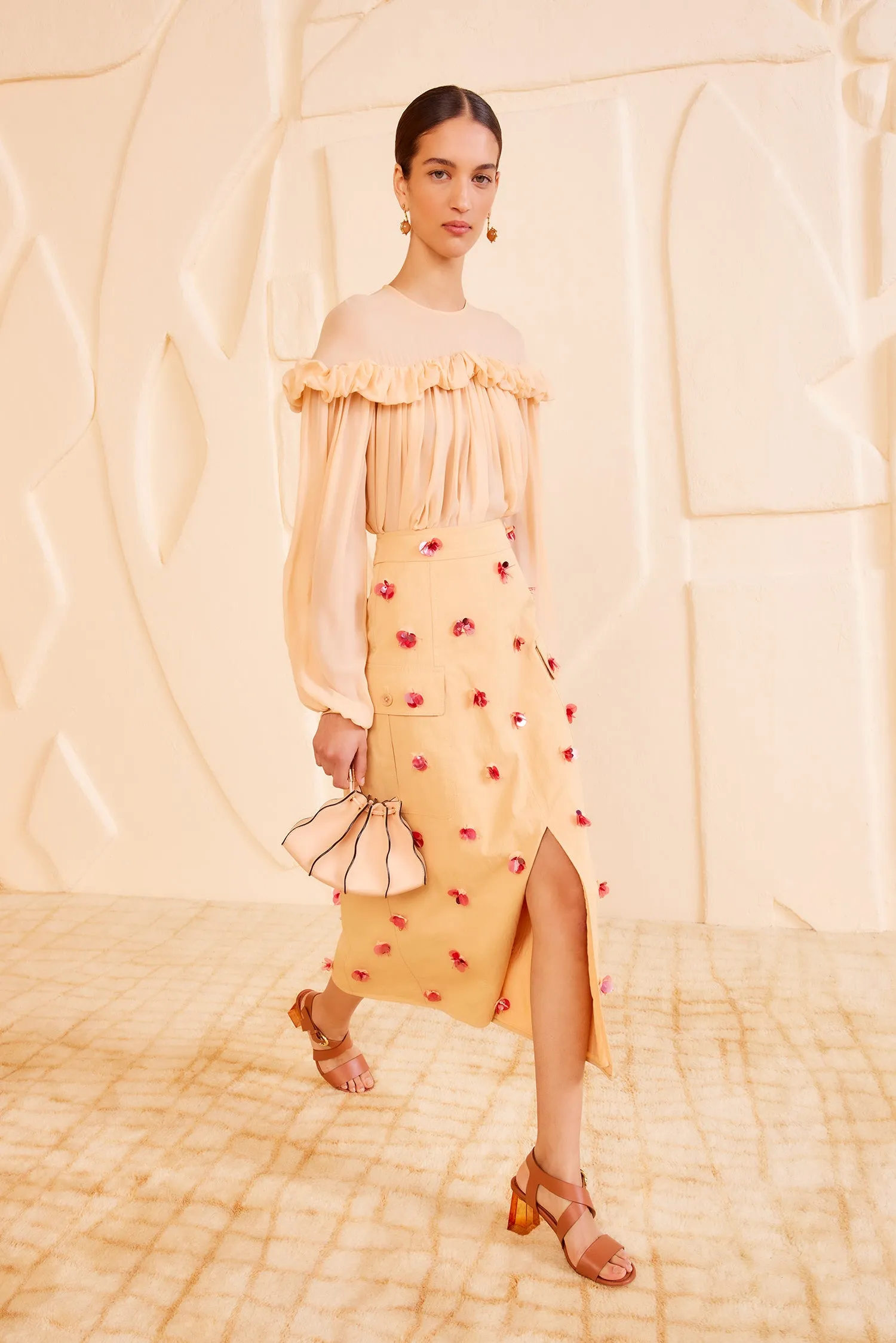 Rhodes Skirt - Desert Khaki silk glow