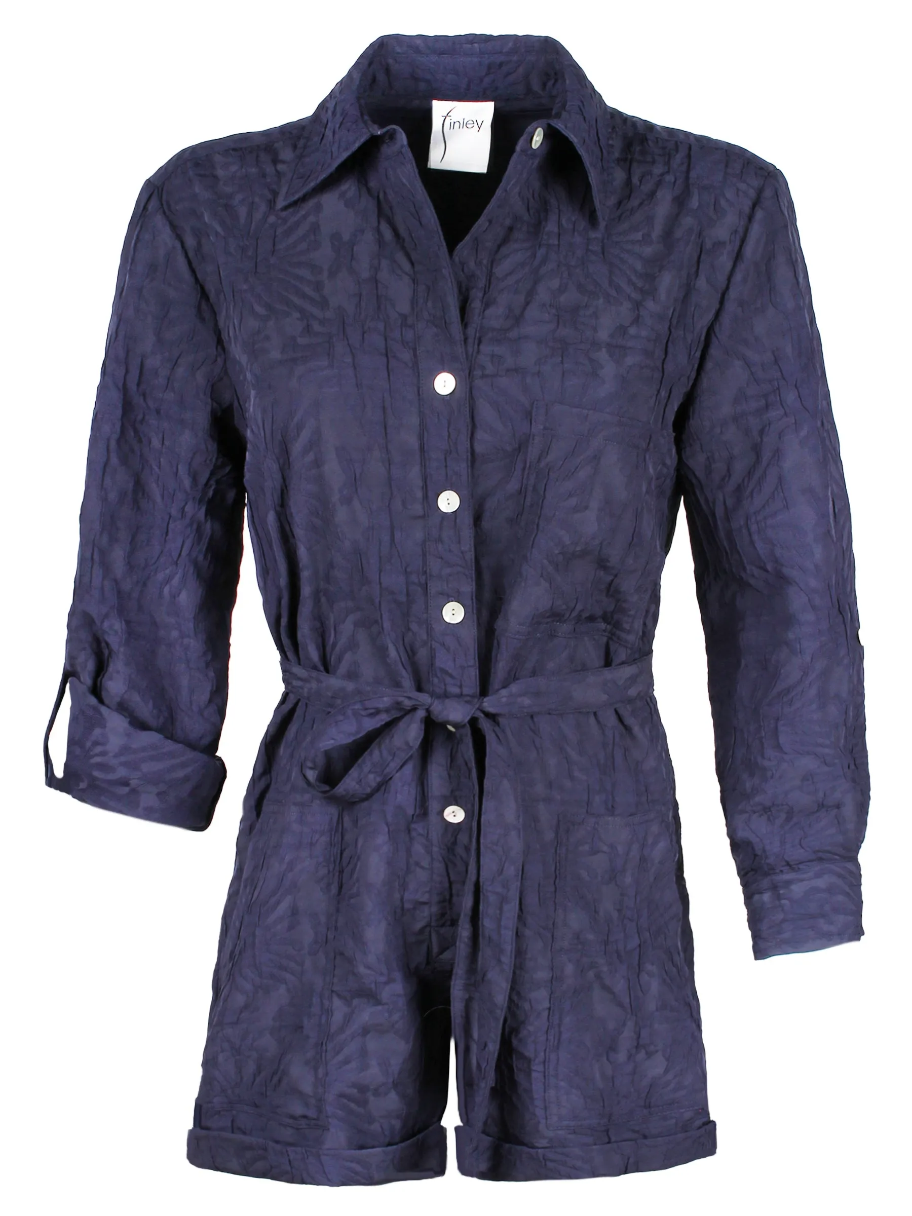 Romper Navy Crushed Textured Jacquard cold block