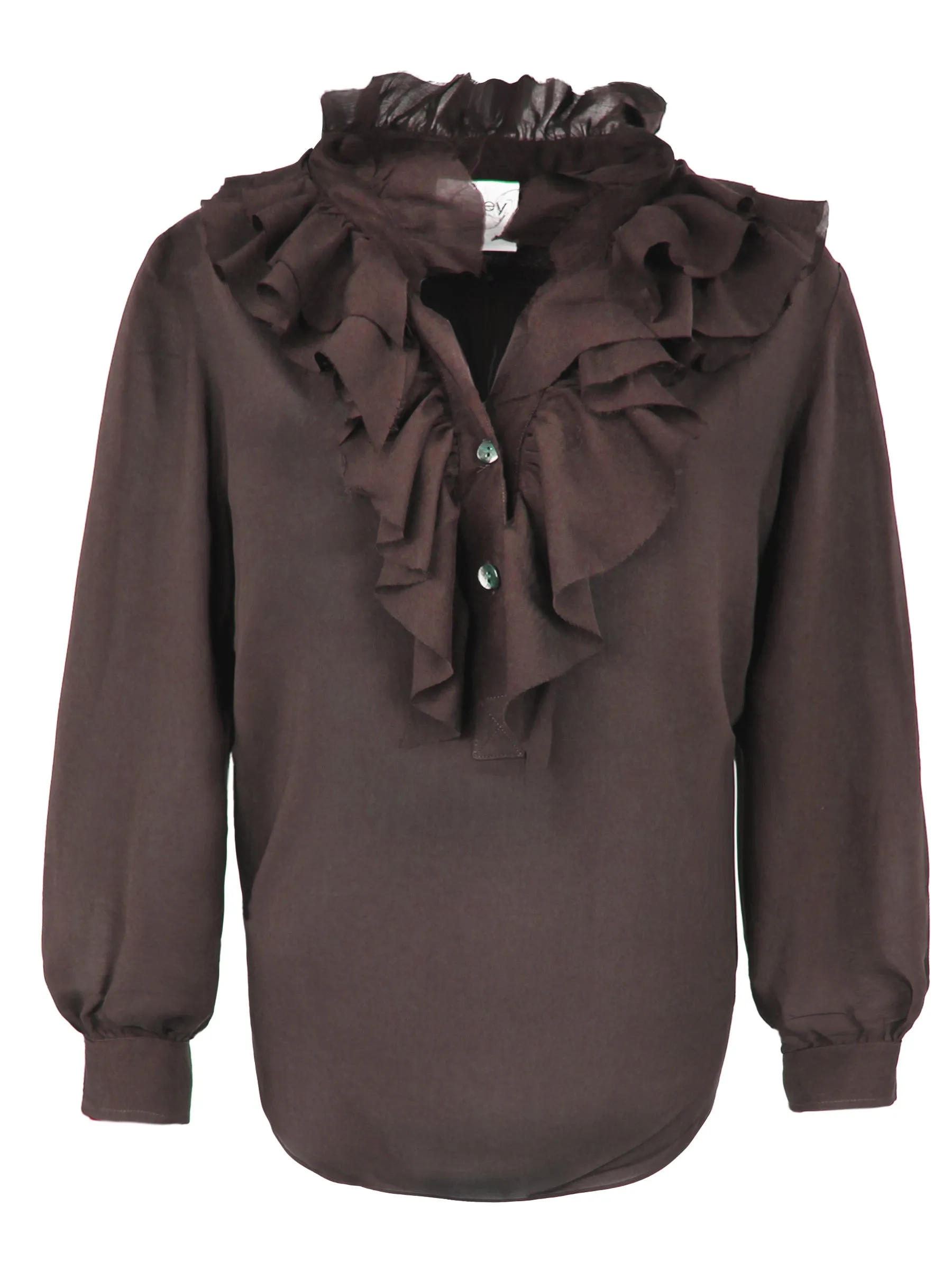 Rory Espresso Brown Viscose Voile Fray Neck Top loose shape