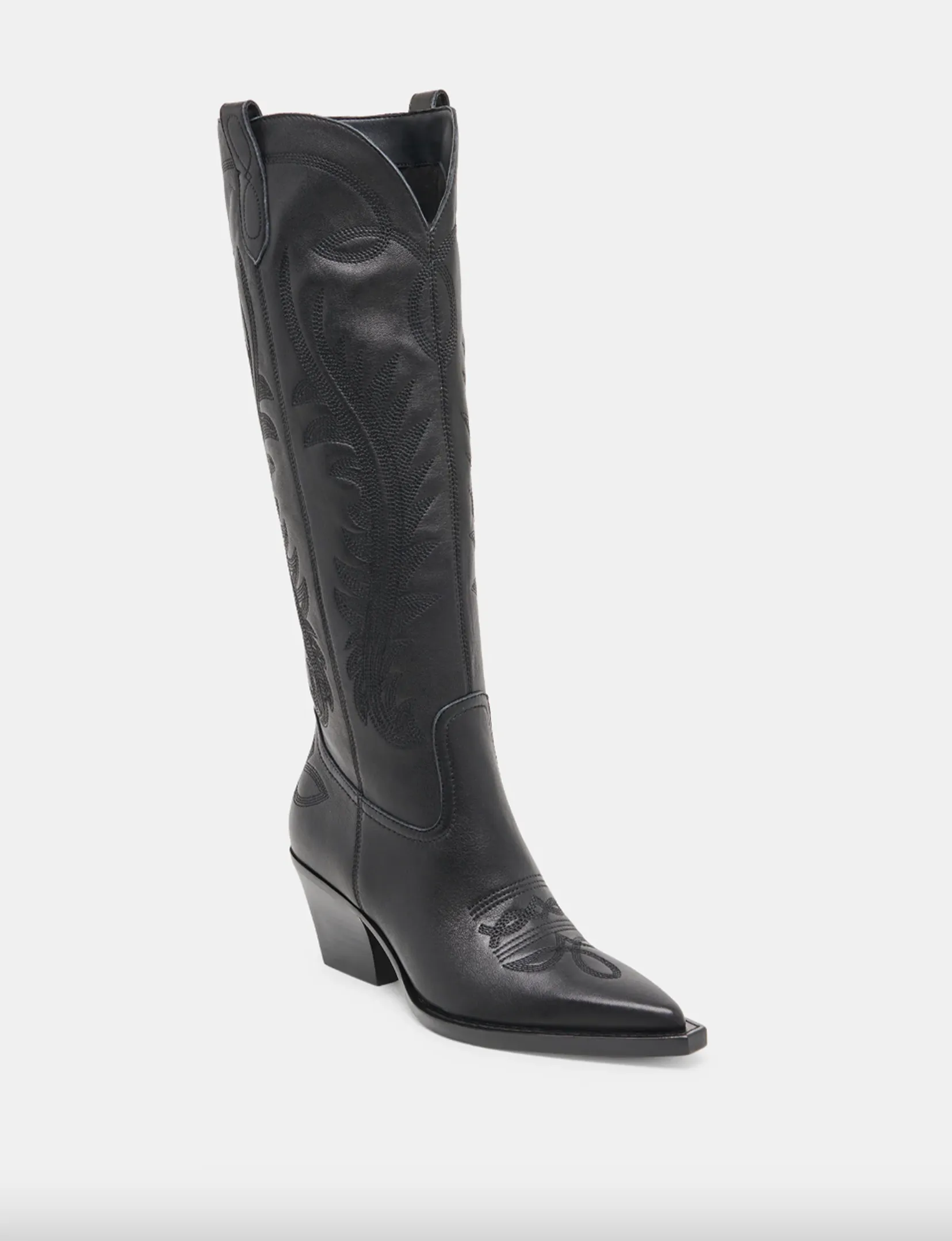 Ryatt Boot, Black Leather block heel