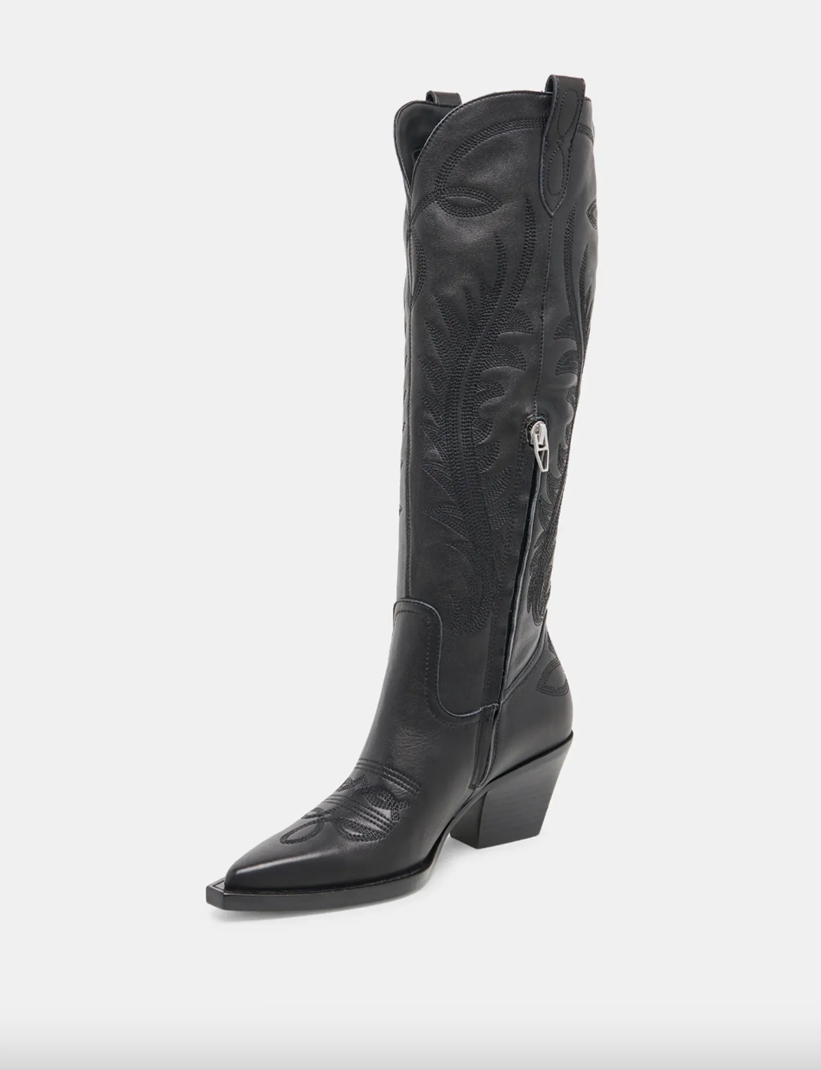 Ryatt Boot, Black Leather block heel
