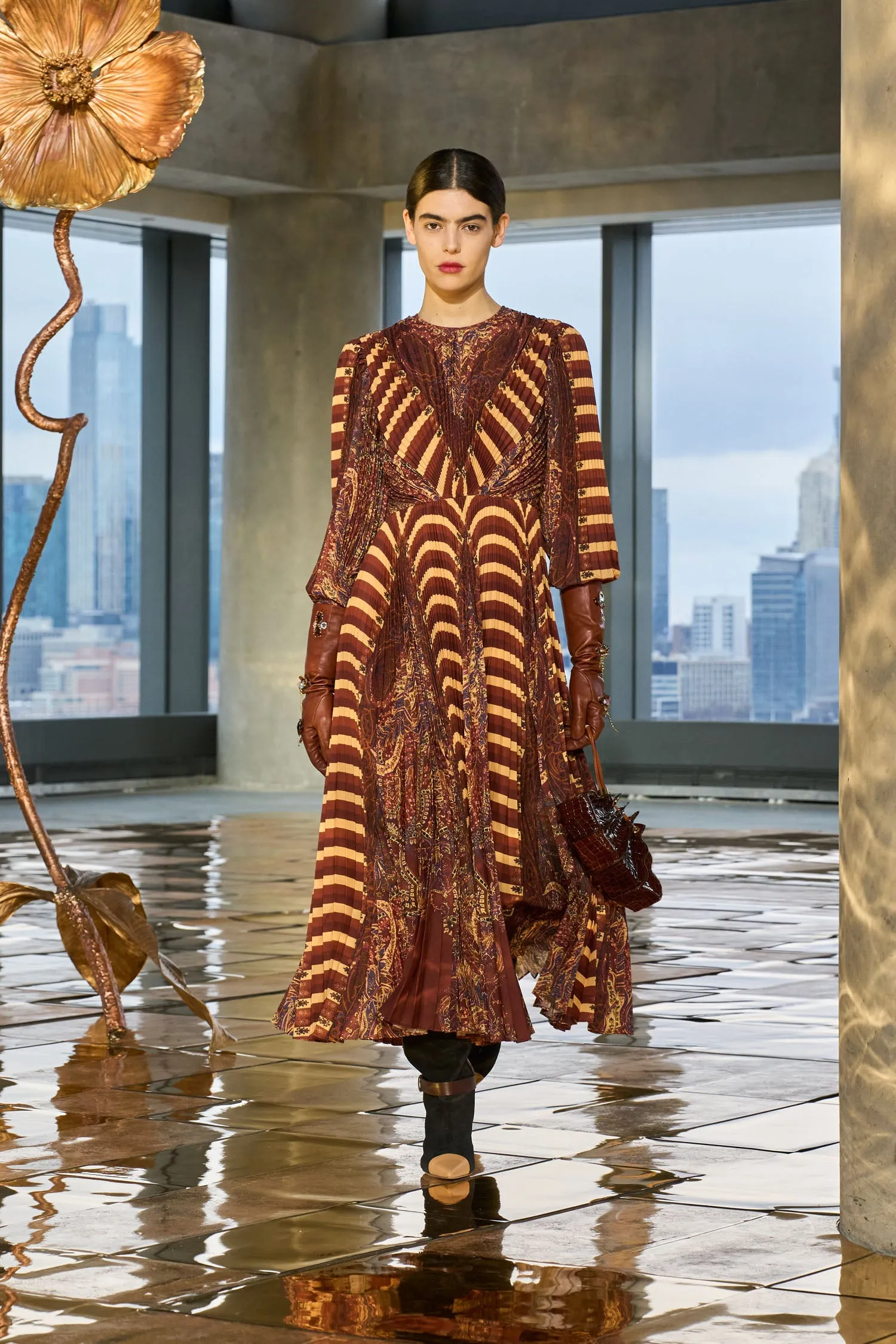 Sarai Pleated Long Sleeve Long Dress - Topaz family joy