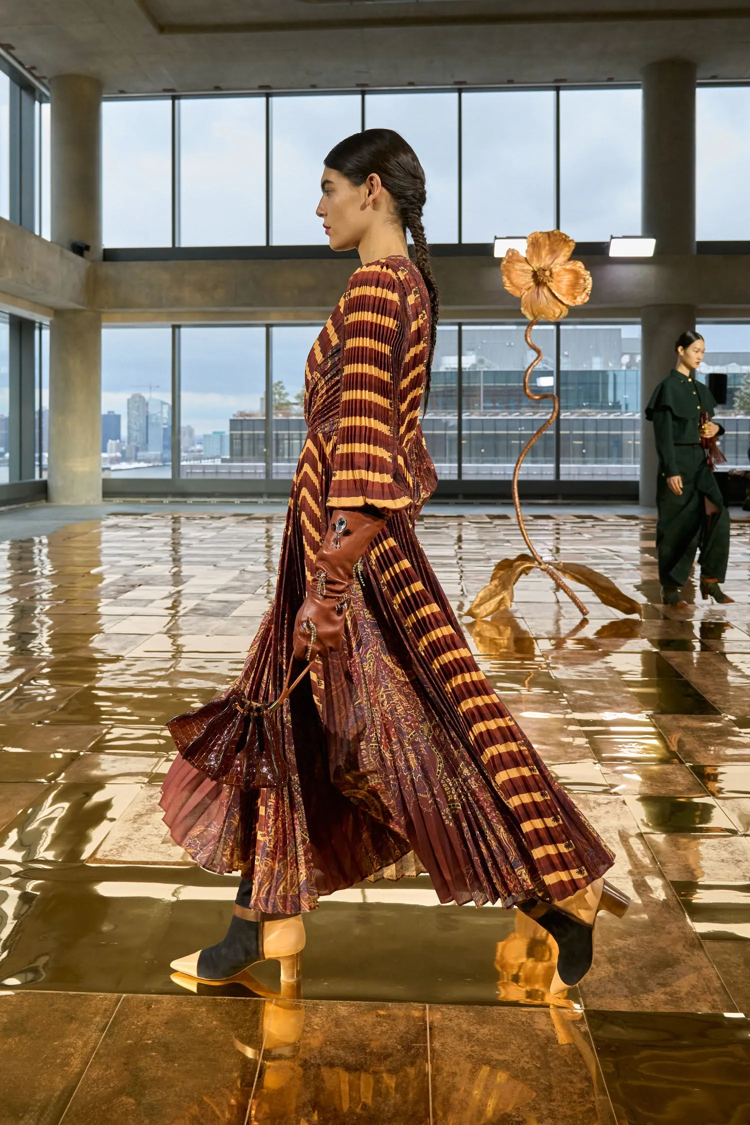 Sarai Pleated Long Sleeve Long Dress - Topaz family joy