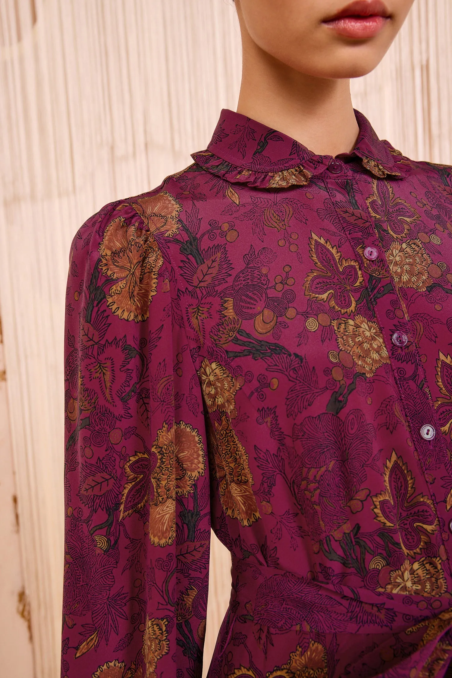 Simona Silk Long Sleeve Mini Dress - Peony farm air