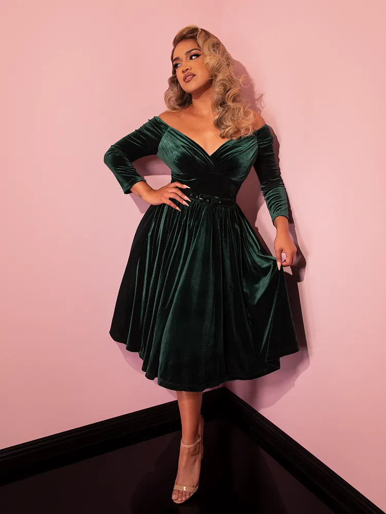 Starlet Swing Dress in Hunter Green Velvet - Vixen by Micheline Pitt fog tone