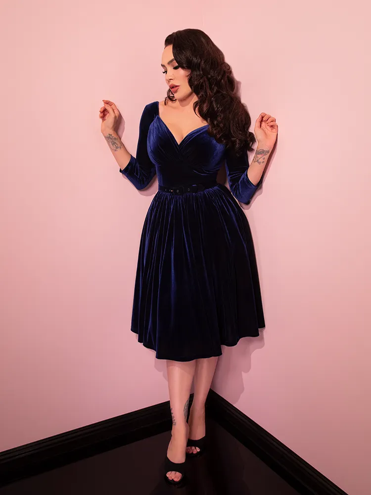 Starlet Swing Dress in Navy Velvet - Vixen by Micheline Pitt aura shell
