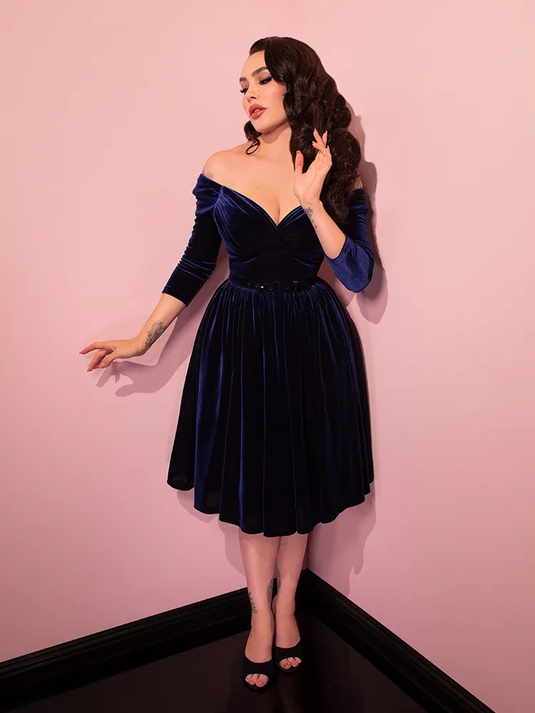Starlet Swing Dress in Navy Velvet - Vixen by Micheline Pitt aura shell