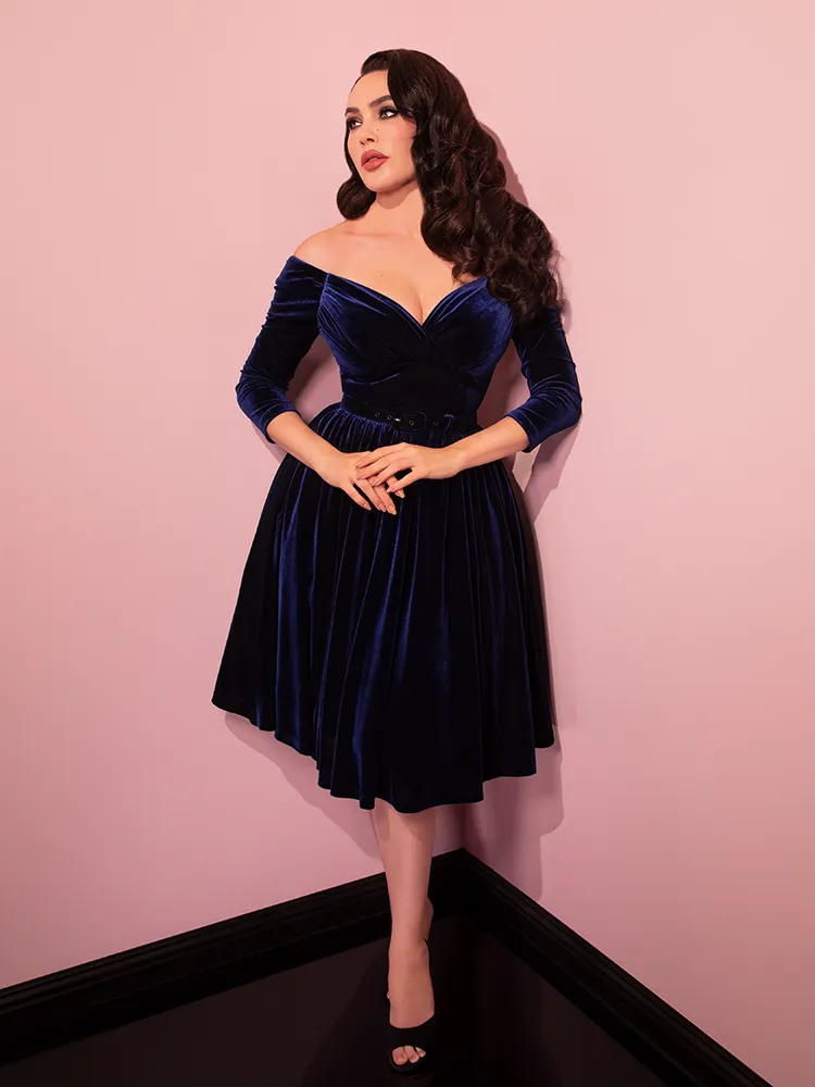 Starlet Swing Dress in Navy Velvet - Vixen by Micheline Pitt aura shell