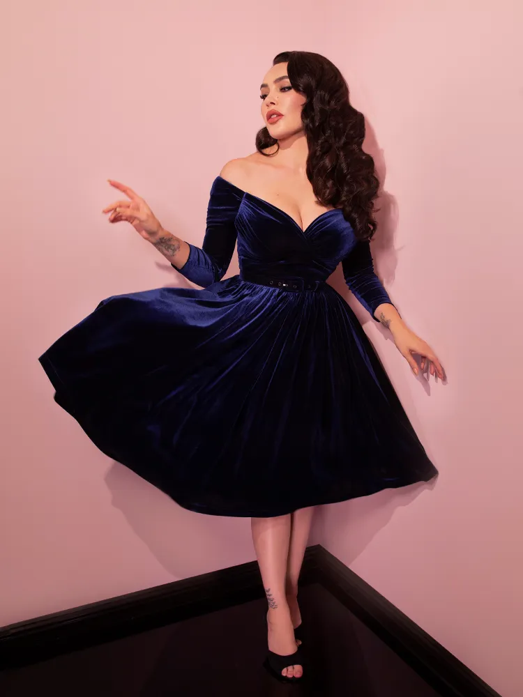 Starlet Swing Dress in Navy Velvet - Vixen by Micheline Pitt aura shell