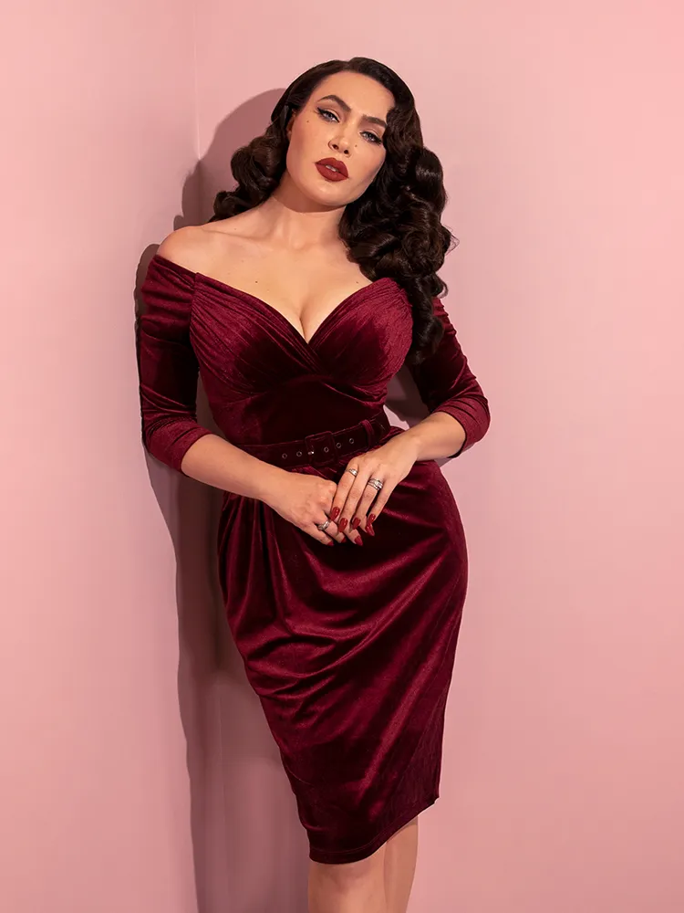 Starlet Wiggle Dress in Burgundy Velvet - Vixen by Micheline Pitt motion air