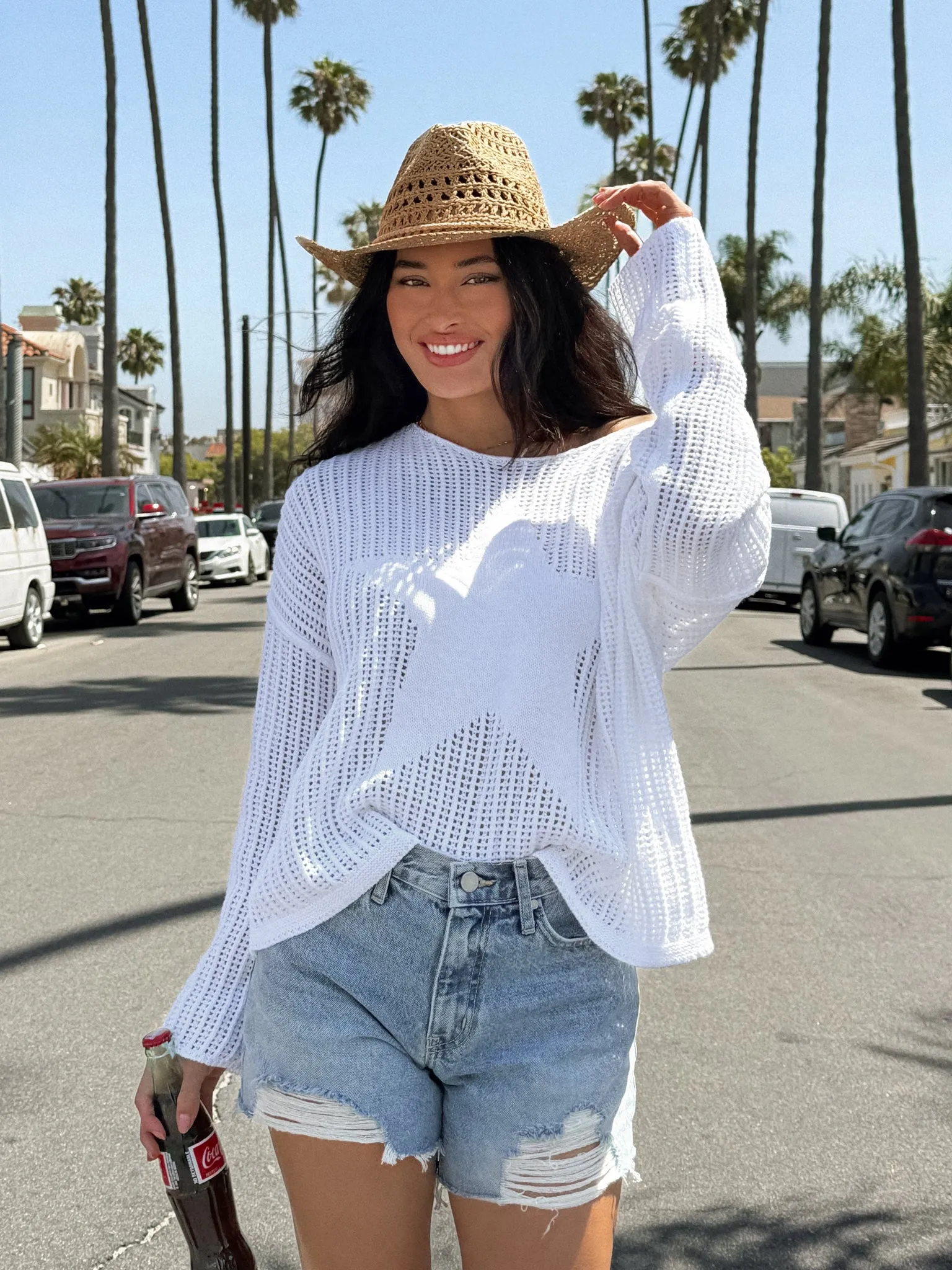 Starstruck Knit Sweater in White wool hold