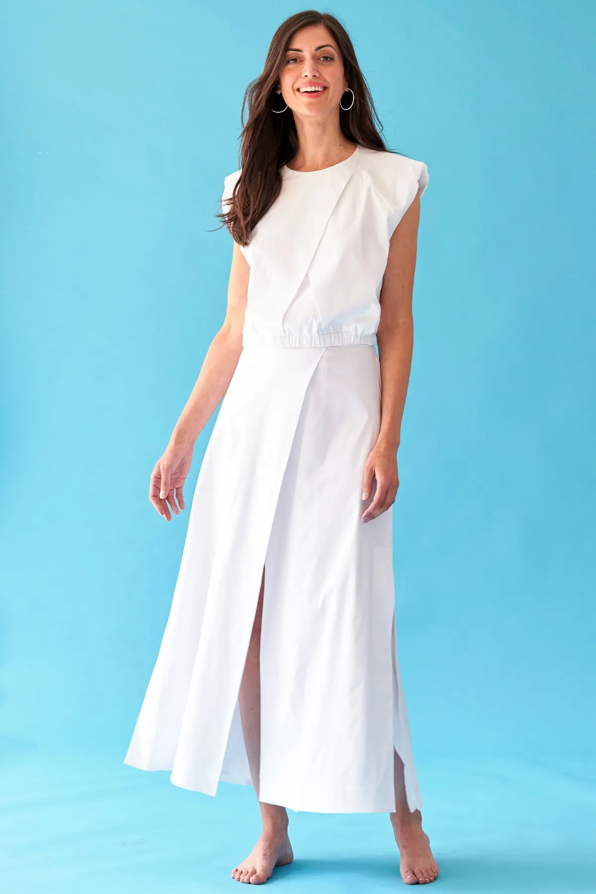 Sydney Cap Sleeve Poplin Cropped Pullover Blouse, White plus cozy