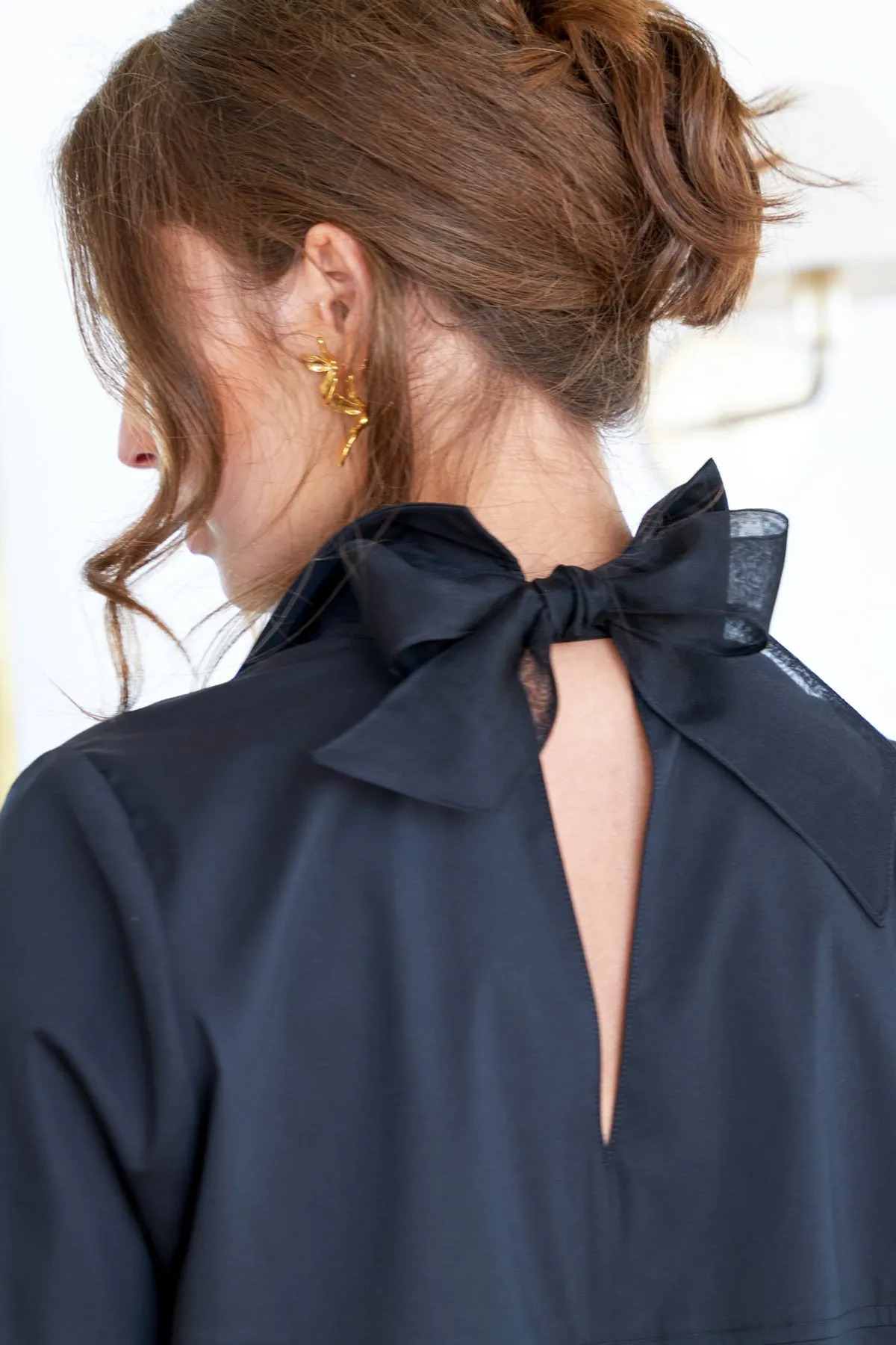 Sylvie Black Poplin Tie Back Shirt with Silk Organza Bow home feel