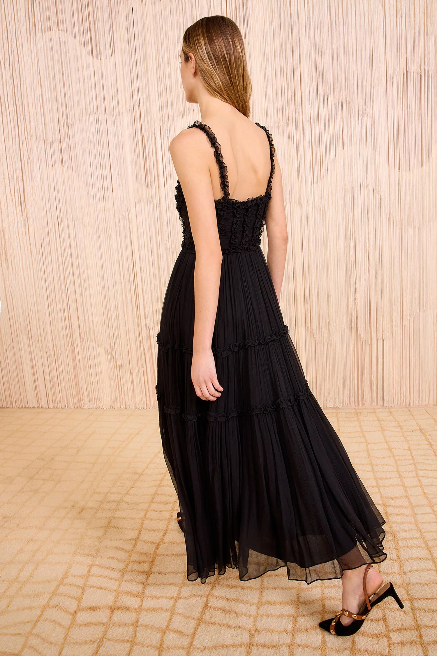 Talitha Silk Smocked Cami Midi Dress - Noir wrap charm