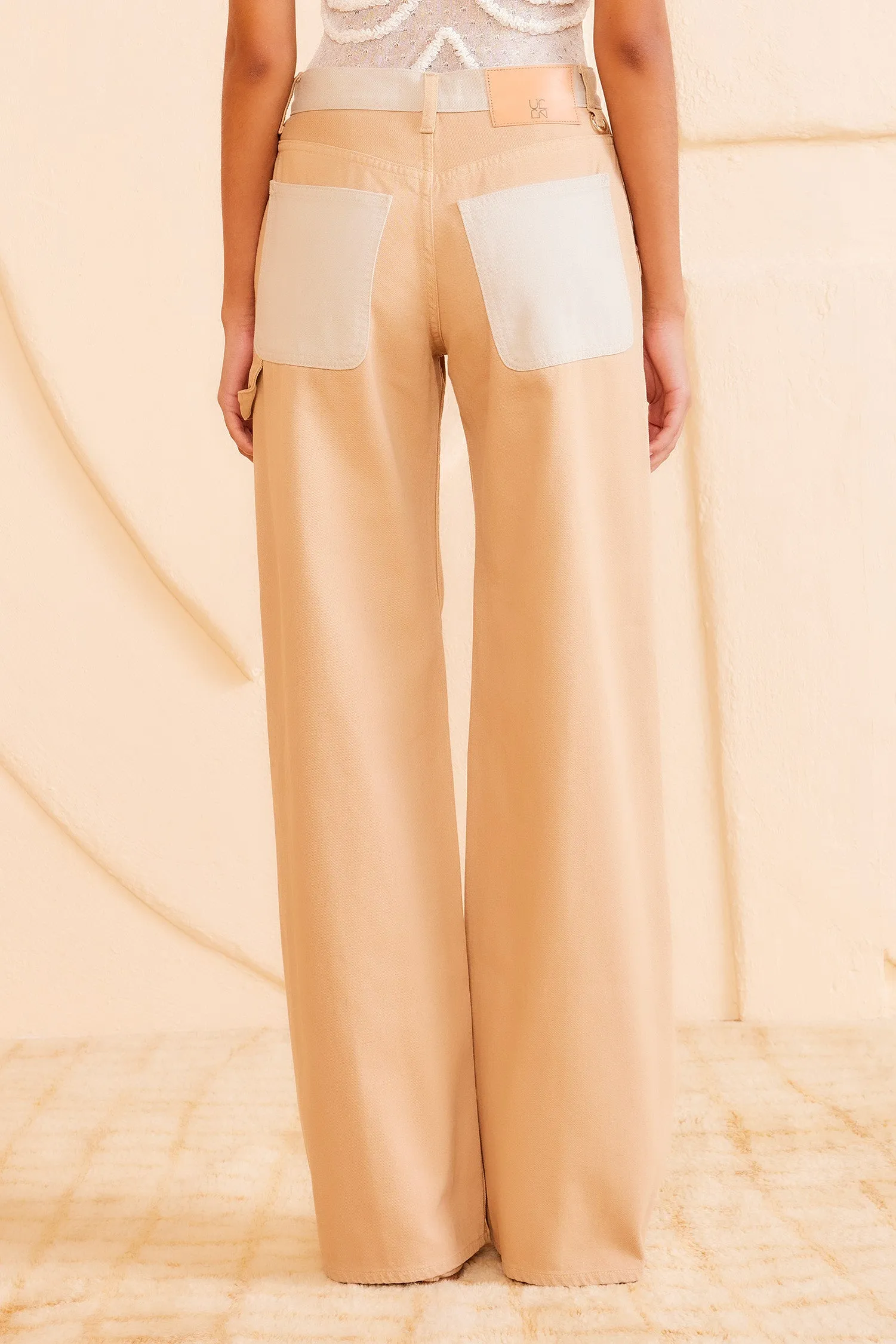 The Asher Jean - Limestone Patchwork cotton feel