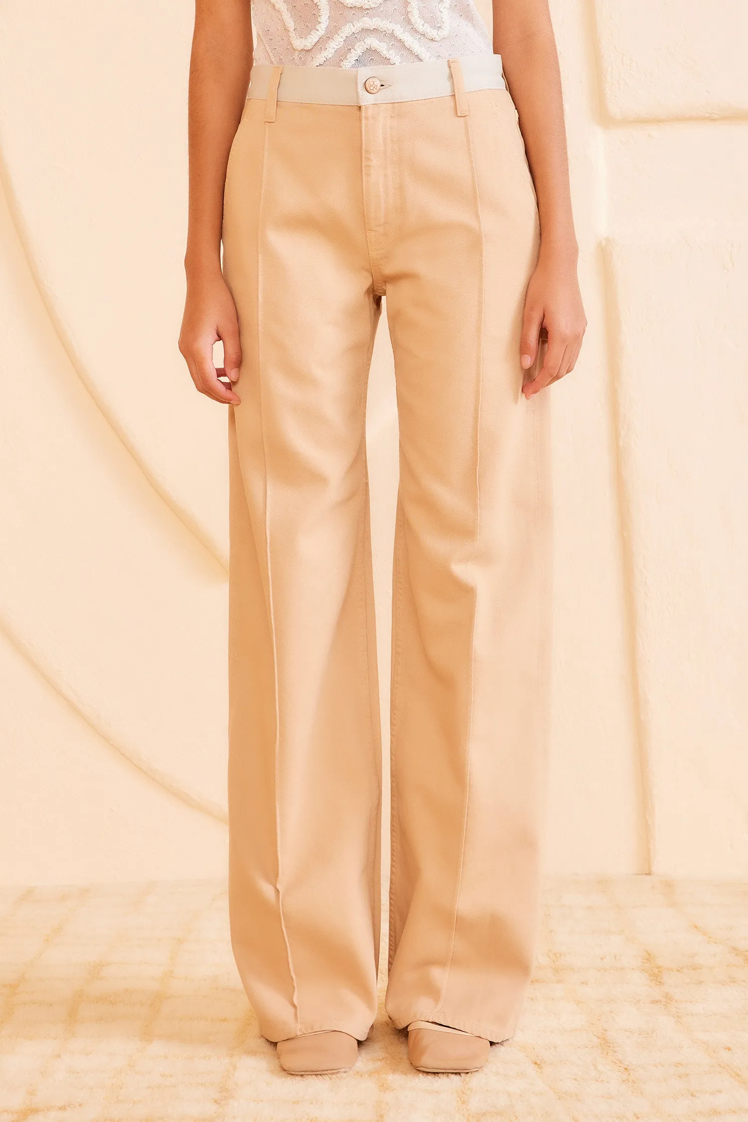 The Asher Jean - Limestone Patchwork cotton feel