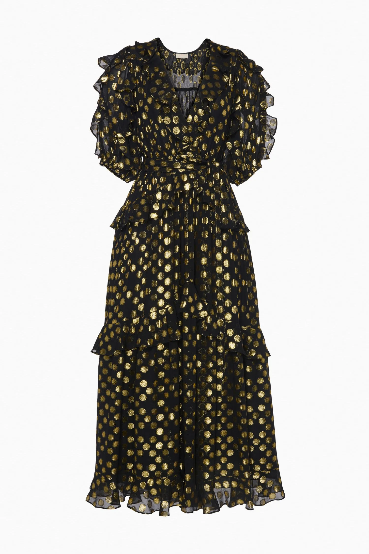 Tida Silk V&ndash;Neck Short Sleeve Midi Dress - Obsidian ceremony air