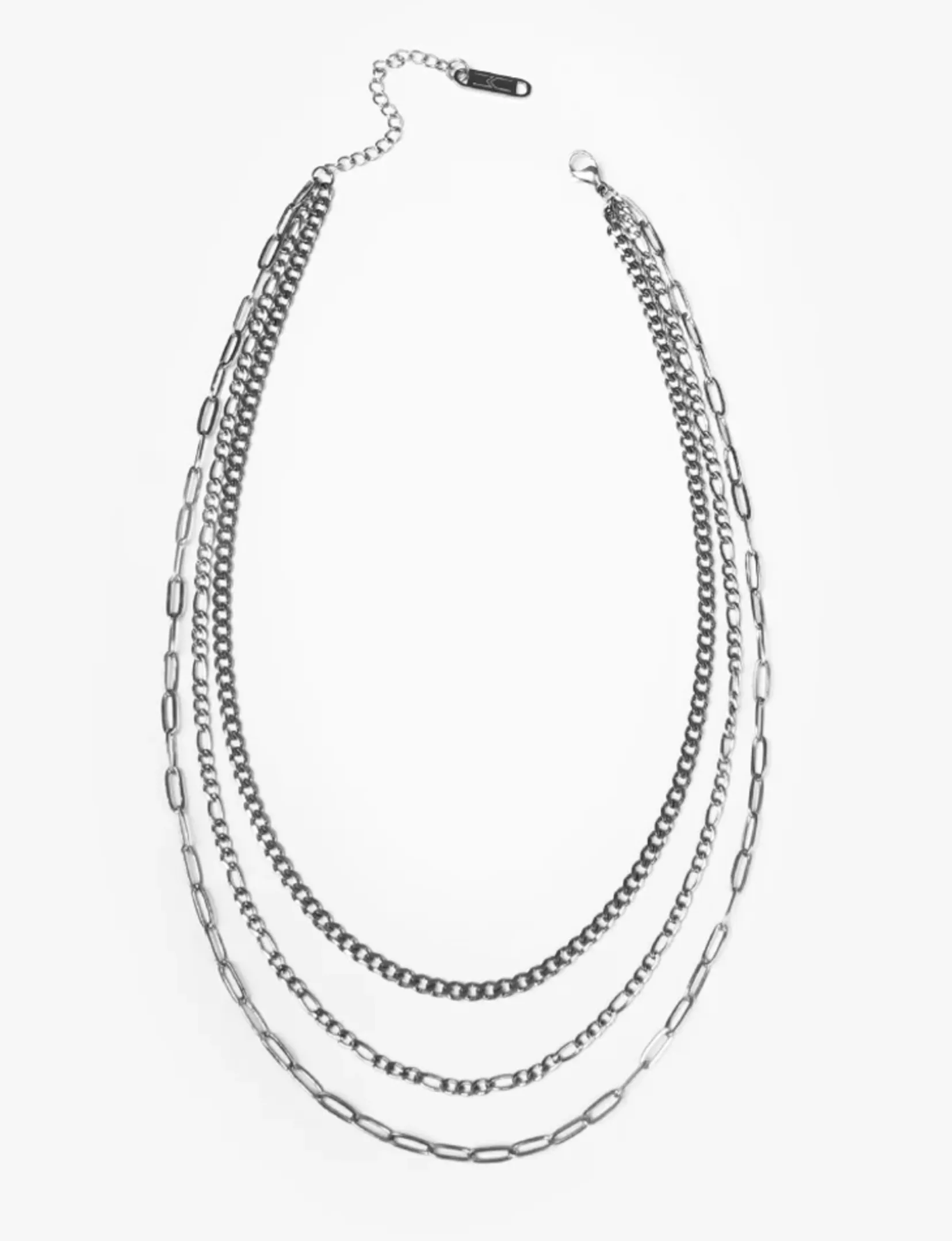 Trilogy Layers Necklace, Silver twist link