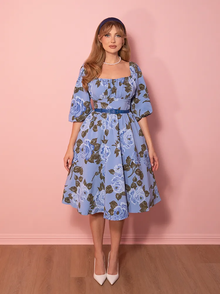 Vacation Dress in Sunset Blue Roses - Vixen by Micheline Pitt trend blend