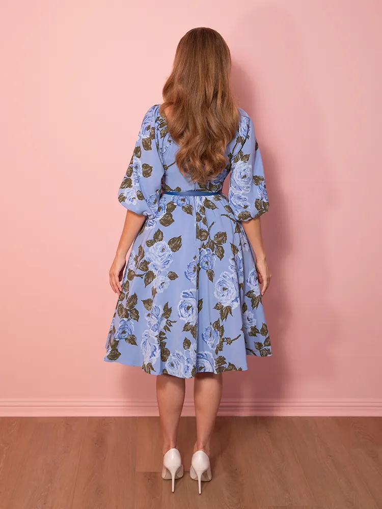 Vacation Dress in Sunset Blue Roses - Vixen by Micheline Pitt trend blend