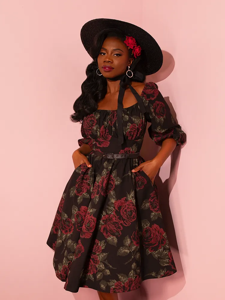 Vacation Dress in Vintage Black Roses - Vixen by Micheline Pitt faint rose