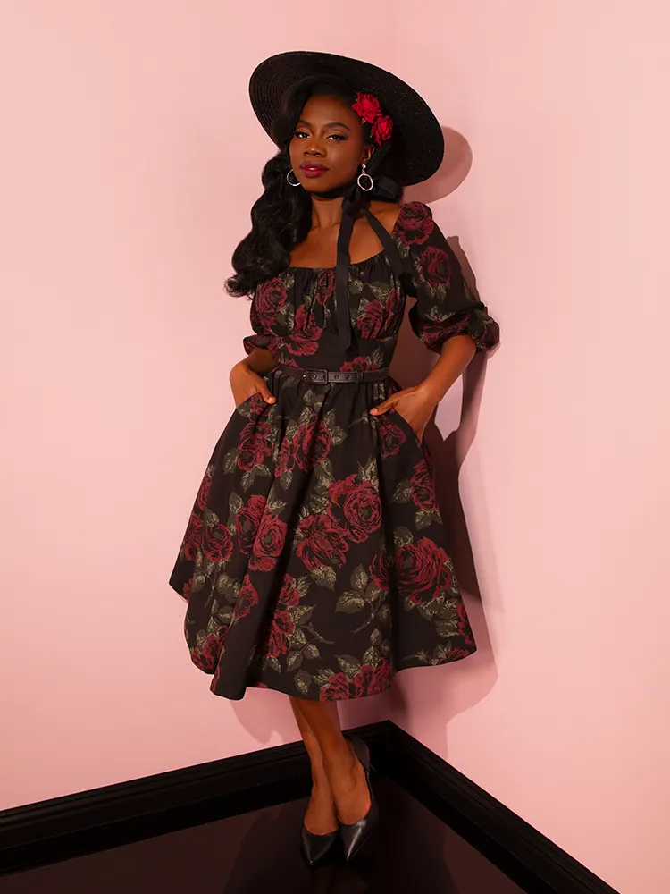 Vacation Dress in Vintage Black Roses - Vixen by Micheline Pitt faint rose
