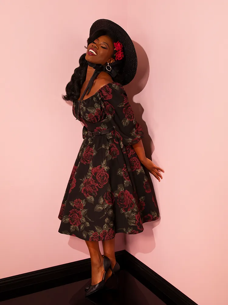 Vacation Dress in Vintage Black Roses - Vixen by Micheline Pitt faint rose