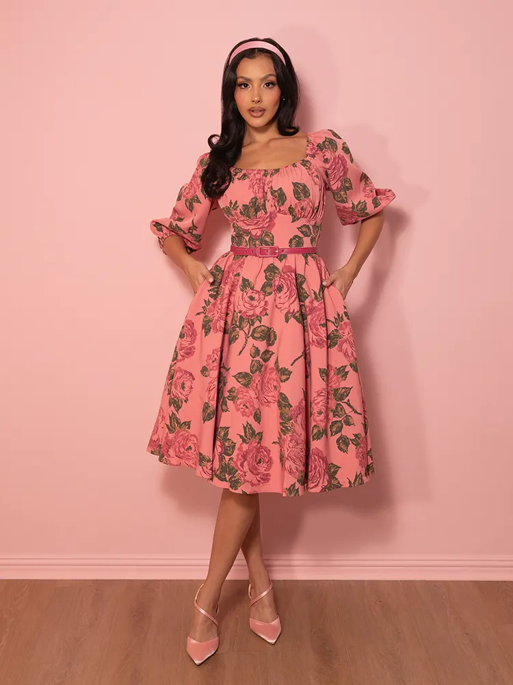 Vacation Dress in Vintage Blush Pink Roses - Vixen by Micheline Pitt style root