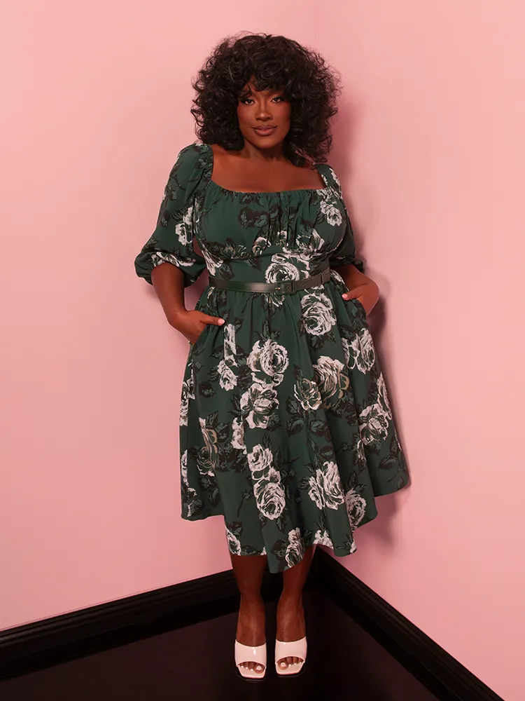 Vacation Dress in Vintage Green Roses - Vixen by Micheline Pitt active mesh