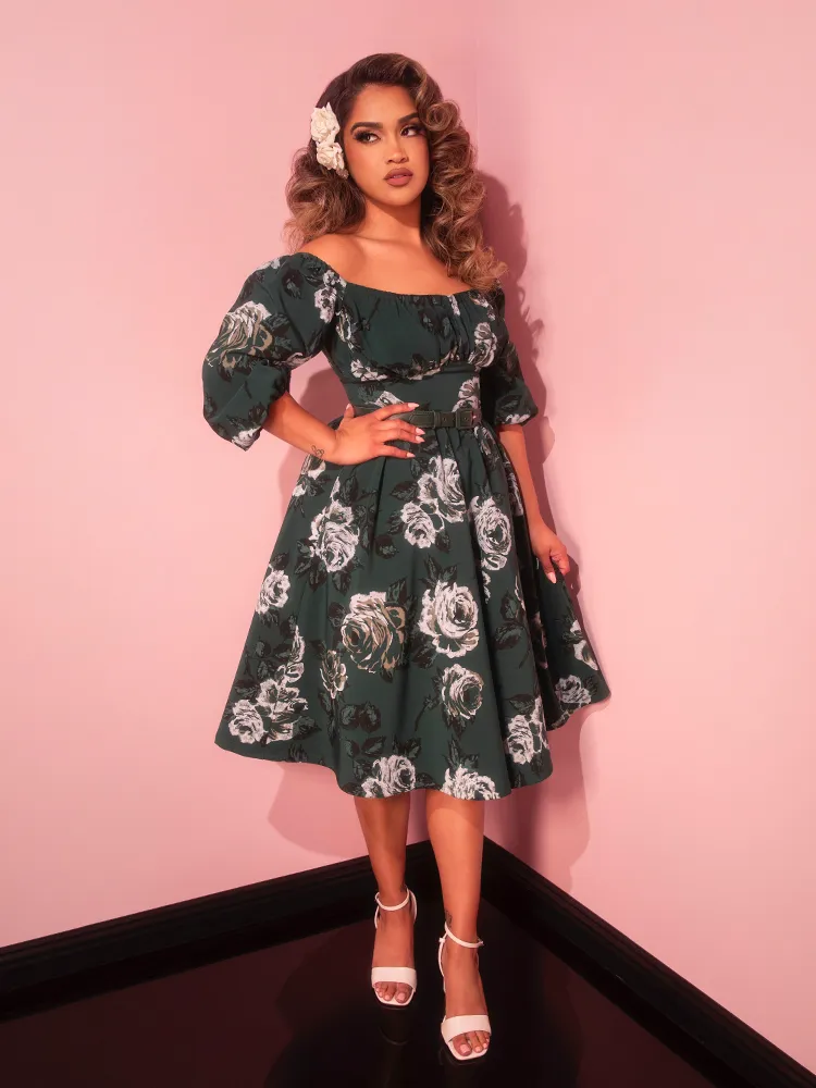 Vacation Dress in Vintage Green Roses - Vixen by Micheline Pitt active mesh