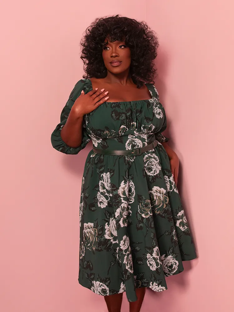 Vacation Dress in Vintage Green Roses - Vixen by Micheline Pitt active mesh