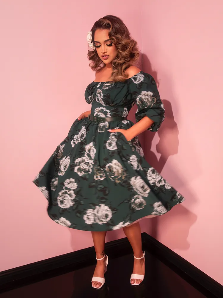 Vacation Dress in Vintage Green Roses - Vixen by Micheline Pitt active mesh