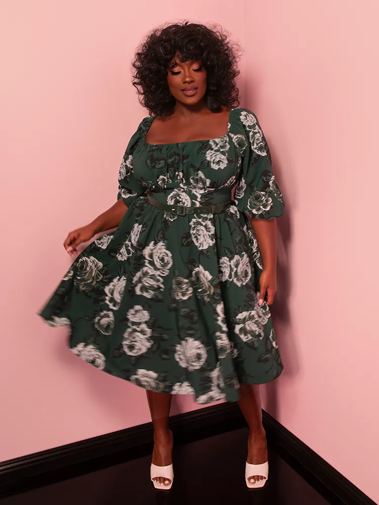 Vacation Dress in Vintage Green Roses - Vixen by Micheline Pitt active mesh
