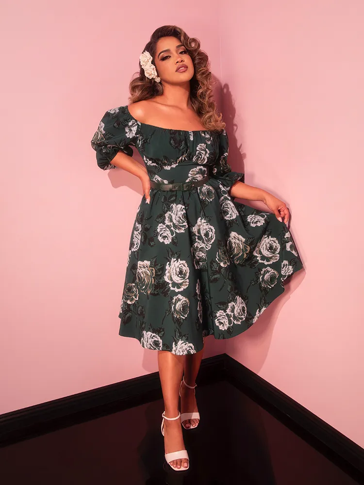 Vacation Dress in Vintage Green Roses - Vixen by Micheline Pitt active mesh