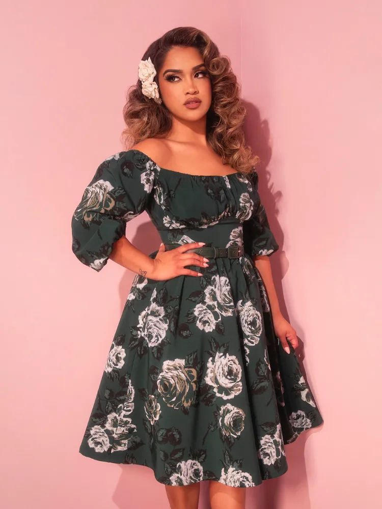 Vacation Dress in Vintage Green Roses - Vixen by Micheline Pitt active mesh