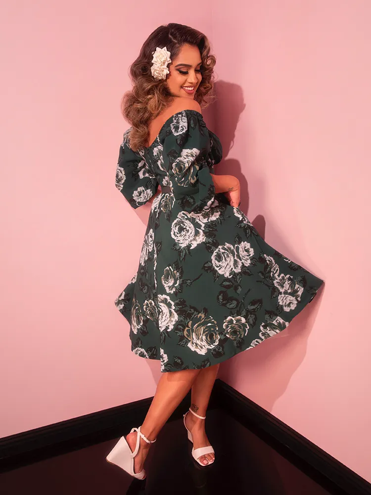 Vacation Dress in Vintage Green Roses - Vixen by Micheline Pitt active mesh