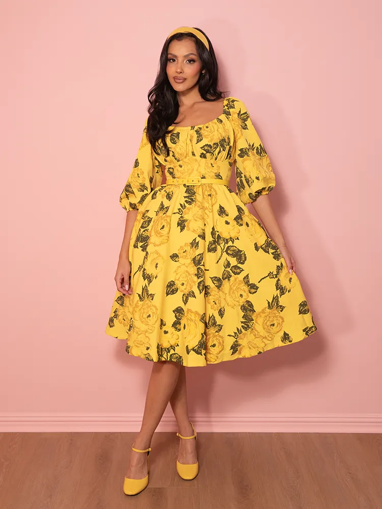 Vacation Dress in Vintage Yellow Roses - Vixen by Micheline Pitt soft armor