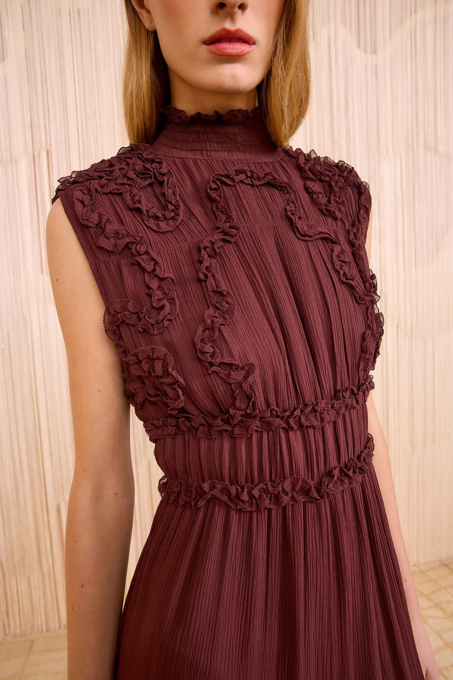 Verona Silk Smocked Gown - Mahogany glass hour