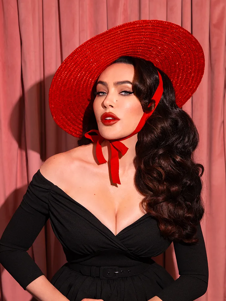Vintage Sun Hat in Red - Vixen by Micheline Pitt neck pop