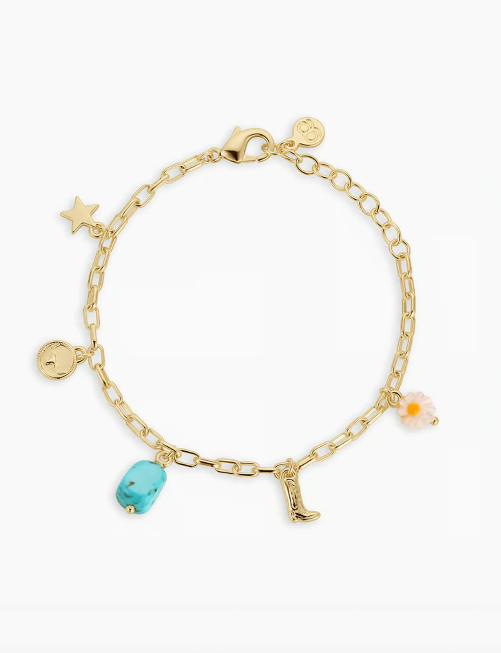 Western Mini Charm Bracelet, Gold click lock