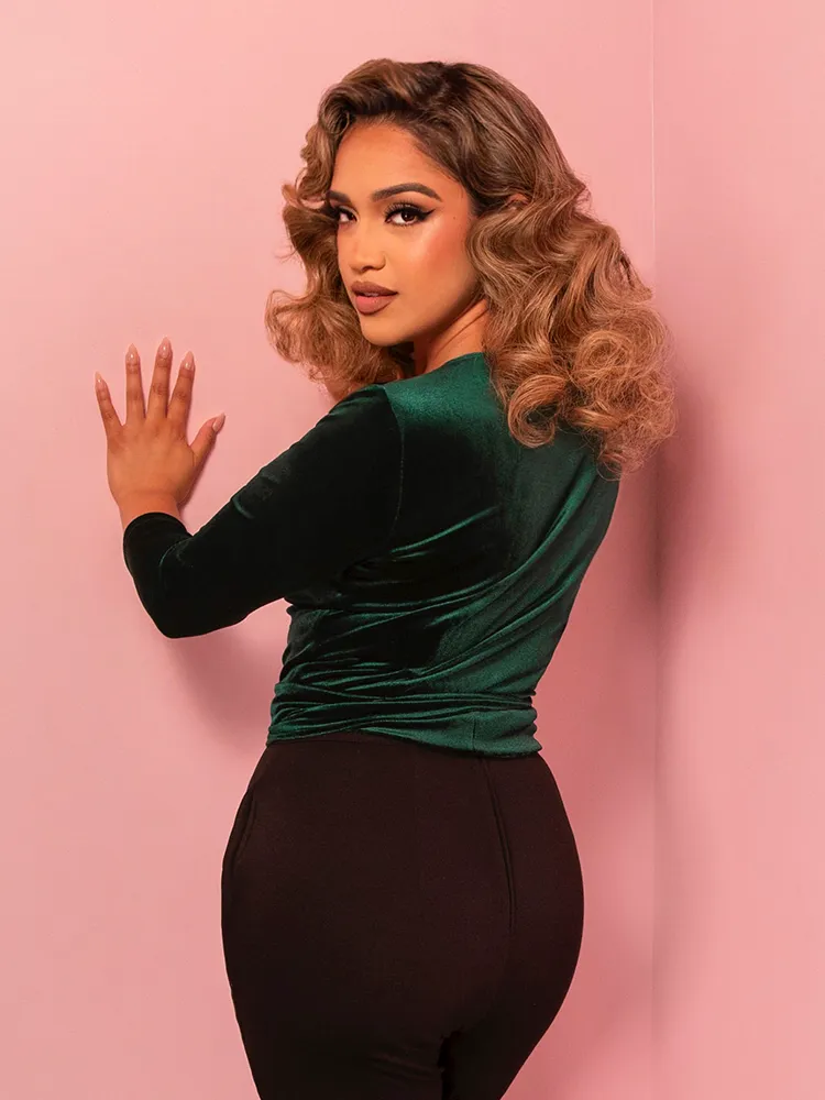 Wrap Top in Hunter Green Velvet - Vixen by Micheline Pitt deep calm